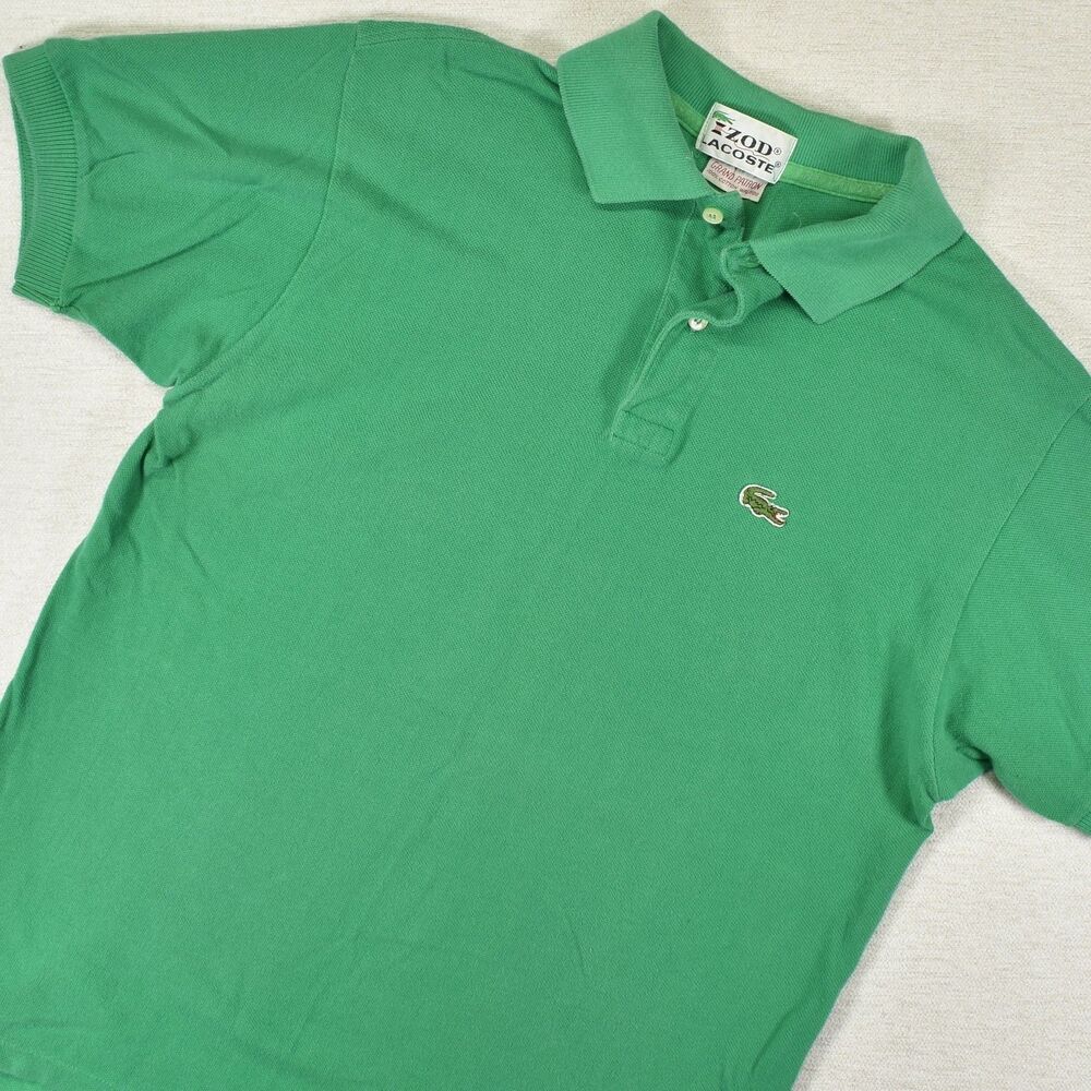Vtg 80s Izod Lacoste Grand Patron Green Polo Shirt Mens M Drop Tail Pique Cotton